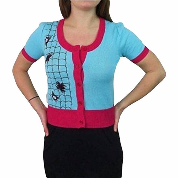 NWOT Marvel Spiderman Gwen Crop cardigan Sweater - Picture 2 of 5
